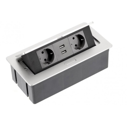 Удлинитель GTV врезной Soft на 2 розетки 2хUSB зарядки провод 1,5м aлюминий