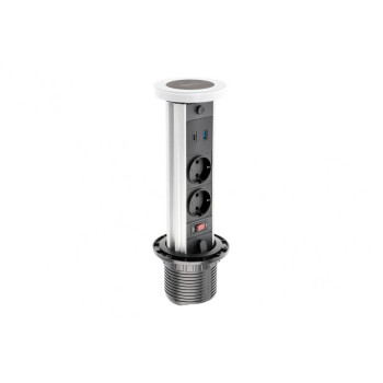 Подовжувач GTV висувний CAMINO 100mm, 2xSCHUKO, USB A+C індукційна зарядка 10W кабель 1,5 м, білий 