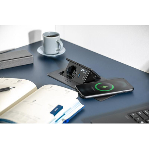 Удлинитель GTV врезной AVARO PLUS 1xSCHUKO, USB A+C индукционная зарядка 5W кабель 1,5 м, белый