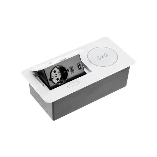 Удлинитель GTV врезной AVARO PLUS 1xSCHUKO, USB A+C индукционная зарядка 5W кабель 1,5 м, белый