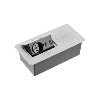 Подовжувач GTV врізний AVARO PLUS 1xSCHUKO, USB A+C індукційна зарядка 5W кабель 1,5 м, алюміній