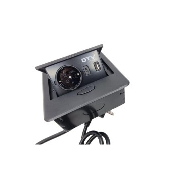Подовжувач GTV врізний AVARO 1xSCHUKO, USB A+C кабель 1,5 м, чорний