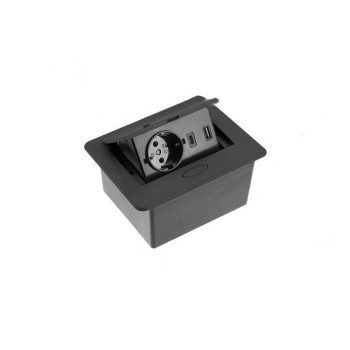 Подовжувач GTV врізний AVARO 1xSCHUKO, USB A+C кабель 1,5 м, чорний