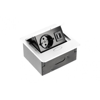Подовжувач GTV врізний AVARO 1xSCHUKO, 2xUSB A кабель 1,5 м, білий