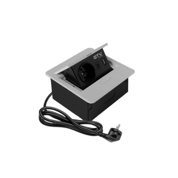 Подовжувач GTV врізний AVARO 1xSCHUKO, 2xUSB A+C WC 5W кабель 1,5 м, алюміній