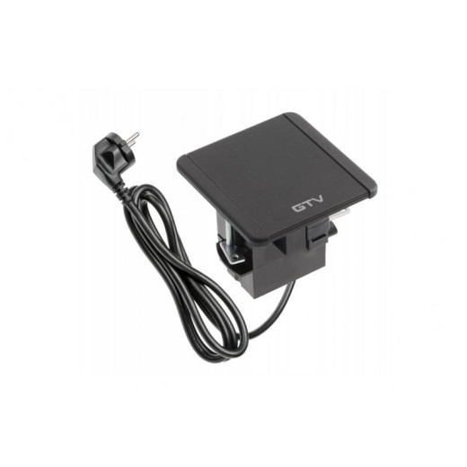 Удлинитель GTV врезной FLIP, 1xSCHUKO, 2xUSB, 1xLAN, кабель с вилкой 1,5м, чёрный