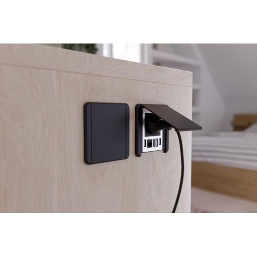 Удлинитель GTV врезной FLIP, 1xSCHUKO, 2xUSB, 1xLAN, кабель с вилкой 1,5м, чёрный