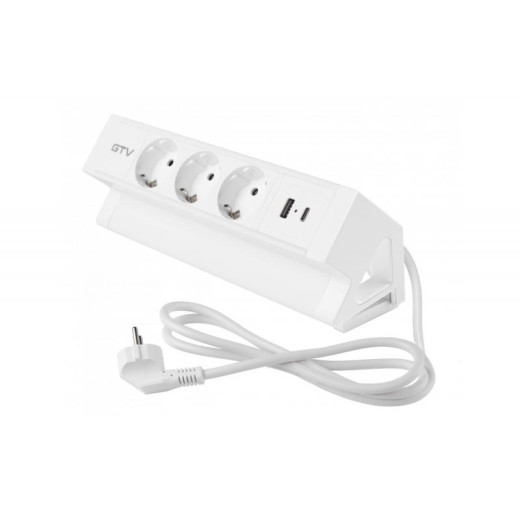 Удлинитель GTV настольный Basco с креплением, 3-Schuko, USB A+C, кабель 1,5m, белый