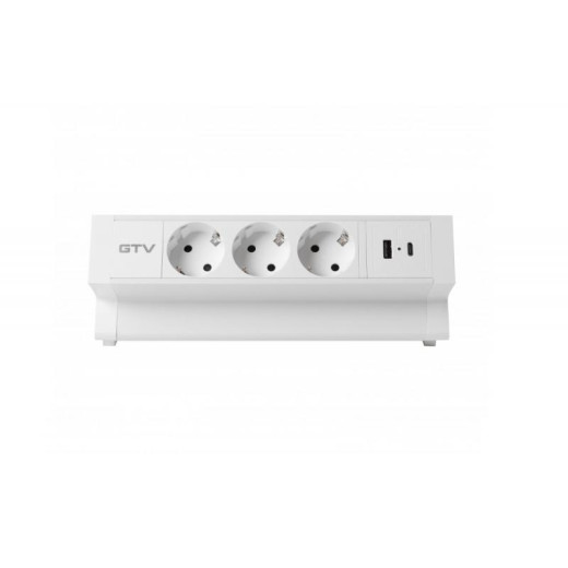 Удлинитель GTV настольный Basco с креплением, 3-Schuko, USB A+C, кабель 1,5m, белый