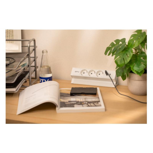 Удлинитель GTV настольный Basco с креплением, 3-Schuko, USB A+C, кабель 1,5m, белый