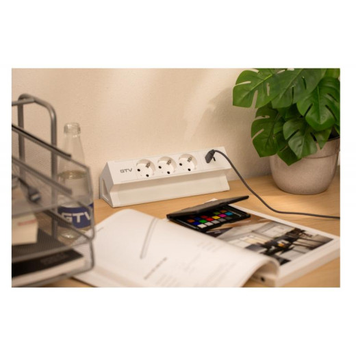 Удлинитель GTV настольный Basco с креплением, 3-Schuko, USB A+C, кабель 1,5m, белый