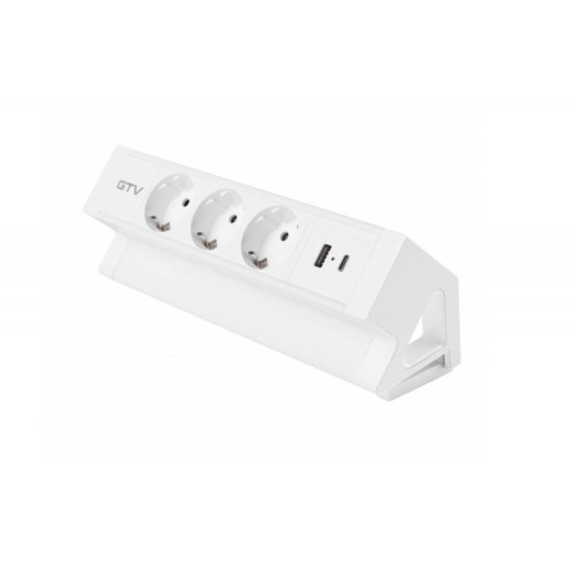 Удлинитель GTV настольный Basco с креплением, 3-Schuko, USB A+C, кабель 1,5m, белый