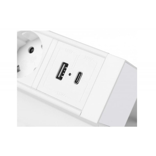 Удлинитель GTV настольный Basco с креплением, 3-Schuko, USB A+C, кабель 1,5m, белый