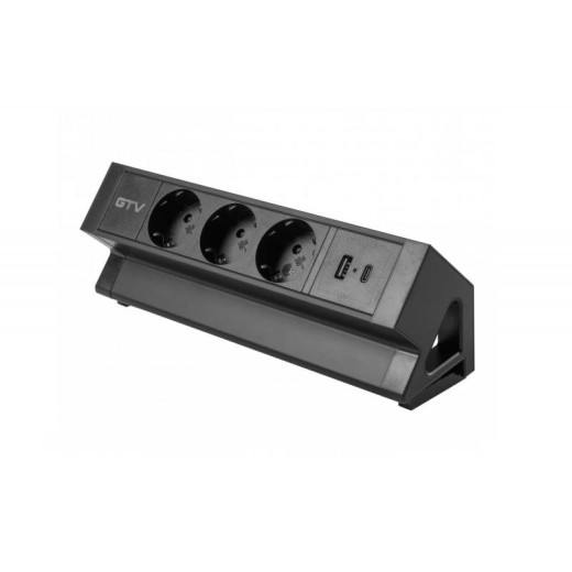 Удлинитель GTV настольный Basco с креплением, 3-Schuko, USB A+C, кабель 1,5m, черный