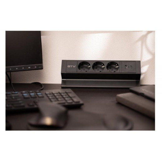 Удлинитель GTV настольный Basco с креплением, 3-Schuko, USB A+C, кабель 1,5m, черный