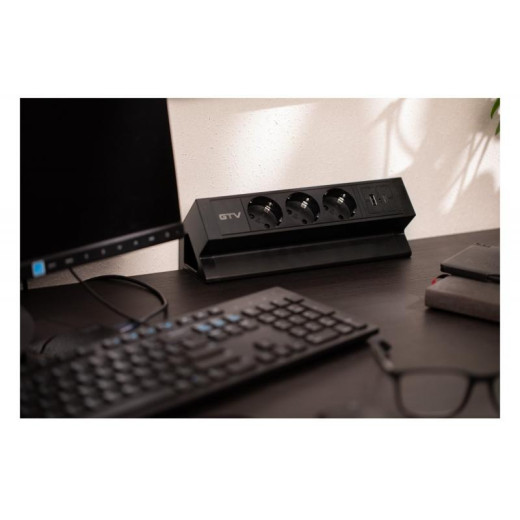 Удлинитель GTV настольный Basco с креплением, 3-Schuko, USB A+C, кабель 1,5m, черный
