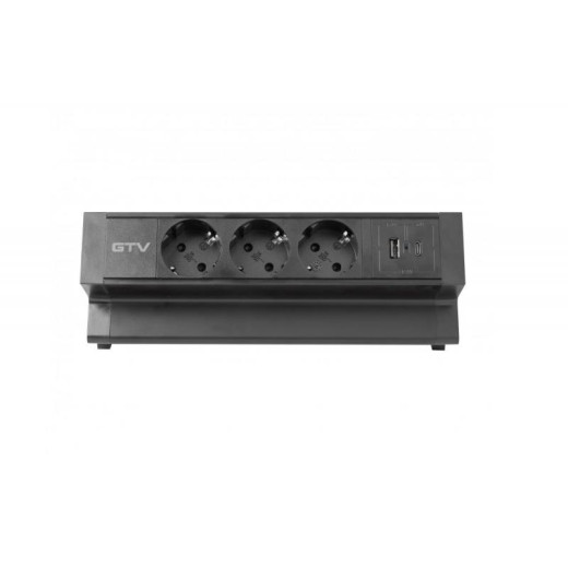 Удлинитель GTV настольный Basco с креплением, 3-Schuko, USB A+C, кабель 1,5m, черный