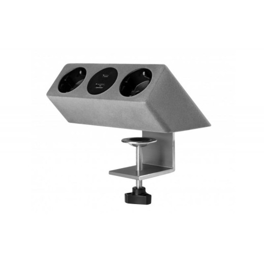 Подовжувач GTV настільний Sofito, 2-schuko, USB A+C, кабель 1,5m, бархат сірий