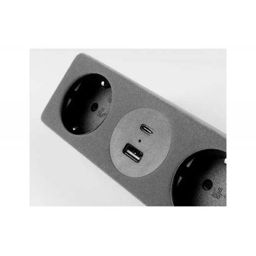 Подовжувач GTV настільний Sofito, 2-schuko, USB A+C, кабель 1,5m, бархат сірий