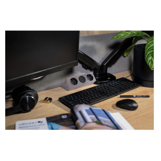 Подовжувач GTV настільний Sofito, 2-schuko, USB A+C, кабель 1,5m, бархат сірий