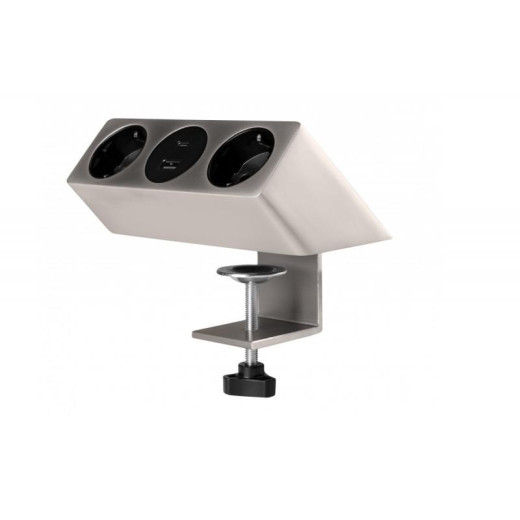 Подовжувач GTV настільний Sofito, 2-schuko, USB A+C, кабель 1,5m, інокс