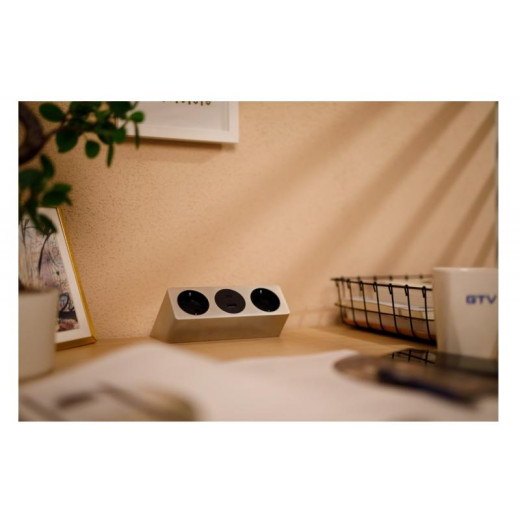 Подовжувач GTV настільний Sofito, 2-schuko, USB A+C, кабель 1,5m, інокс