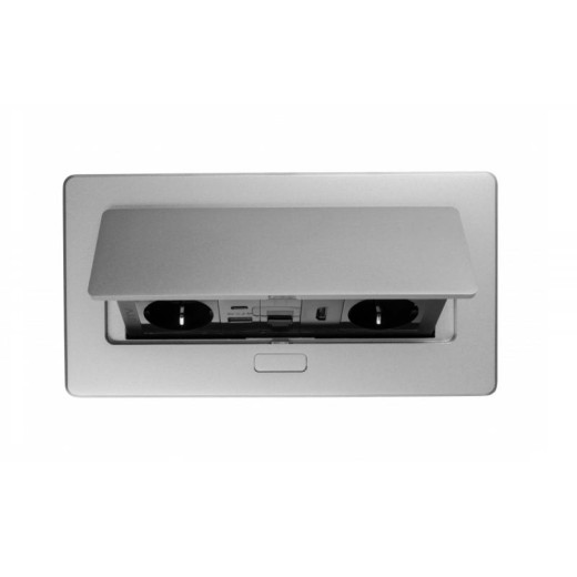 Подовжувач GTV врізний MultiSoft 2xSCHUKO, 2х USB 2,1A (A+C)+RJ45,+HDMI кабель 1,5 м, алюміній