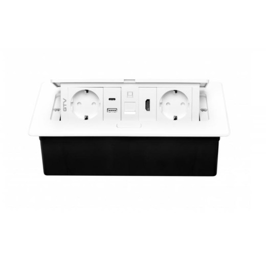 Подовжувач GTV врізний MultiSoft 2xSCHUKO, 2х USB 2,1A (A+C)+RJ45,+HDMI кабель 1,5 м, білий