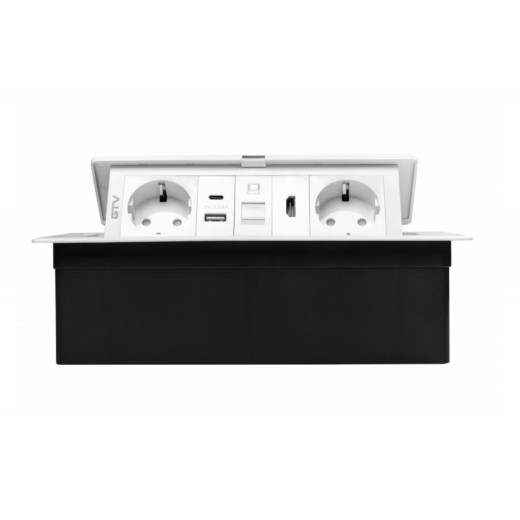 Подовжувач GTV врізний MultiSoft 2xSCHUKO, 2х USB 2,1A (A+C)+RJ45,+HDMI кабель 1,5 м, білий