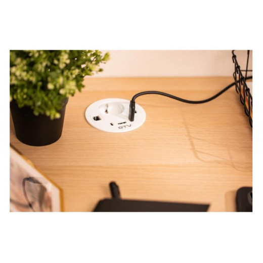 Подовжувач GTV врізний круглий Rondo, 1-schuko, 1-USB A+2-USB C, RJ45, 1-HDMI, кабель 1,5m, білий