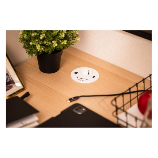 Подовжувач GTV врізний круглий Rondo, 1-schuko, 1-USB A+2-USB C, RJ45, 1-HDMI, кабель 1,5m, білий