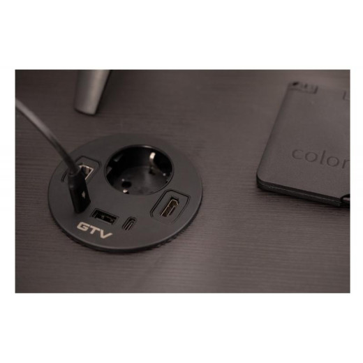 Подовжувач GTV врізний круглий Rondo, 1-schuko, 1-USB A+2-USB C, RJ45, 1-HDMI, кабель 1,5m, чорний