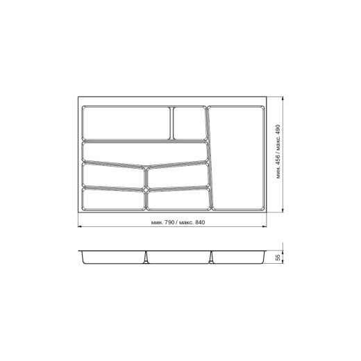 Лоток для столовых приборов 32/76 Volpato 840х490 графит