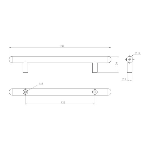 Ручка рейлинговая GIFF RE1004/128 L=188 RS хром