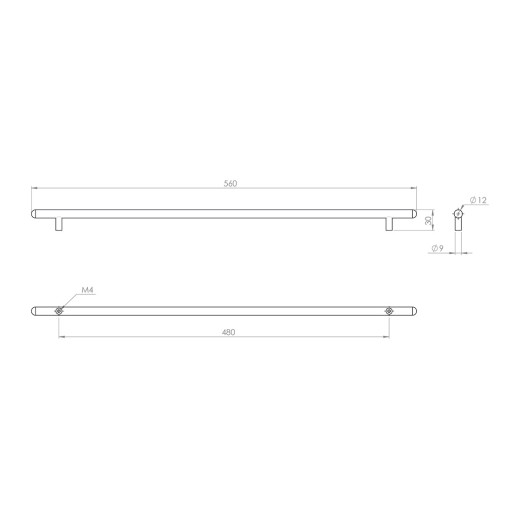 Ручка рейлинговая GIFF RE1004/480 L=560 RS хром