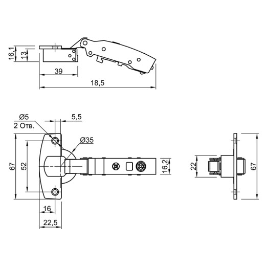 Петля Sensys 8645i, внутренняя, с доводчиком, 9071207, Hettich