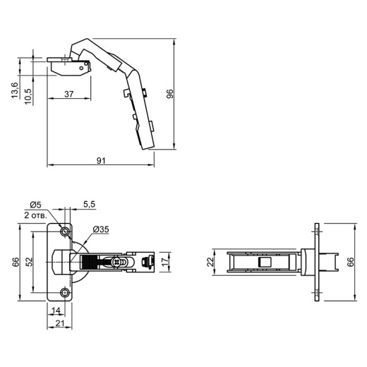 Петля Intermat 9930 135° бифолт (45036) Hettich