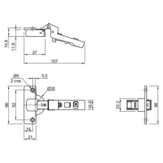 Петля Intermat 9943, полунакладная, 1030620, Hettich