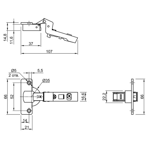 Петля Intermat 9943, внутренняя, 1030922, Hettich