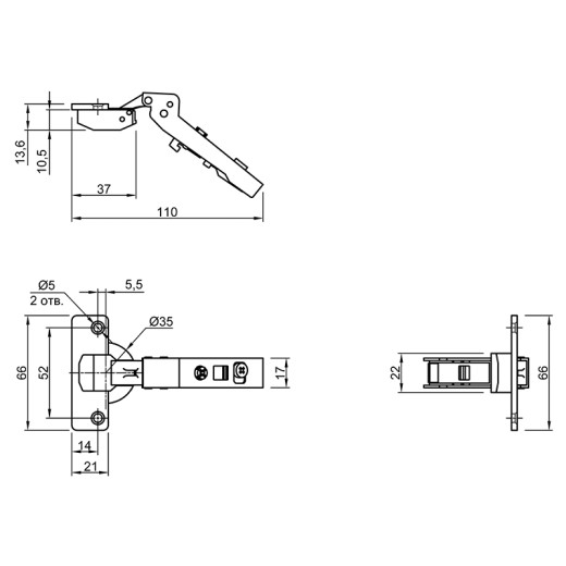 Петля Intermat 9936, накладная, 30°, 1061843, Hettich