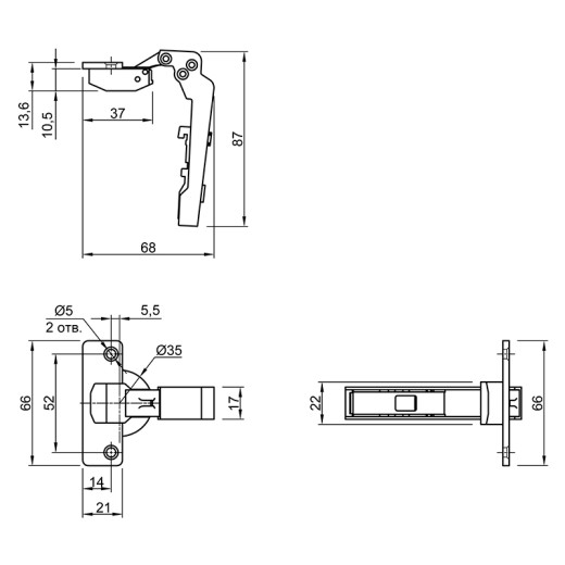 Завіса Intermat 9936, 90°, рівнолежача, 1061850, Hettich