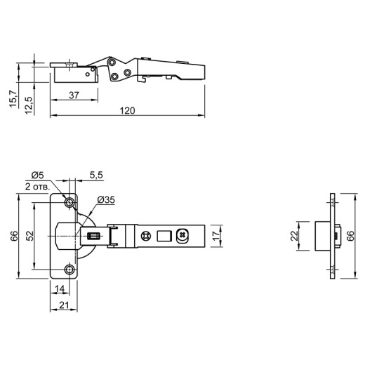 Петля Intermat 9944, накладная, -30°, 1058553, Hettich