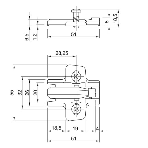 Монтажная планка Sensys, D=1, 5мм, с евровинтом, 9071626, Hettich