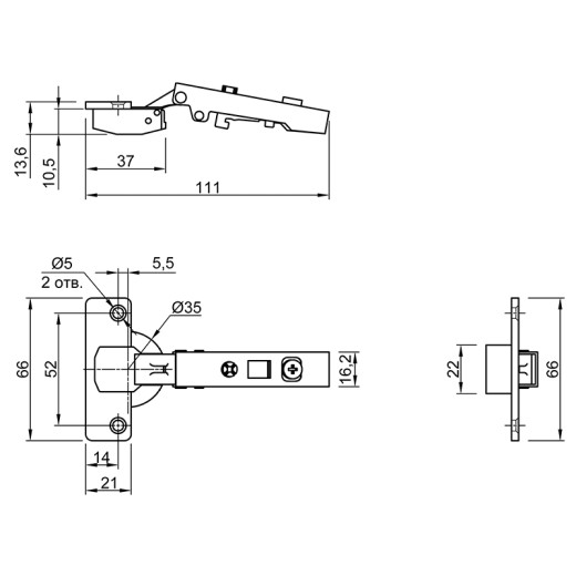 Завіса Intermat 9936, 90°, рівнолежача, 1061850, Hettich
