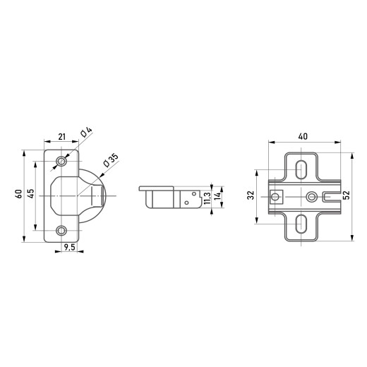 Петля, Slide-On, накладная, -45°, Muller