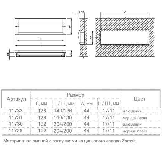 Ручка мебельная Ferro Fiori M 0010.128 чёрный браш