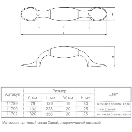 Ручка мебельная Ferro Fiori CR 9040.076.C античная бронза | laso