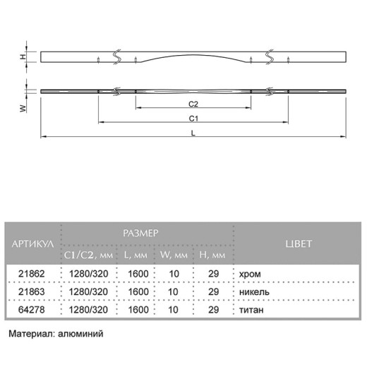 Ручка меблева Cosma M 587.320-1280.1600 нікель