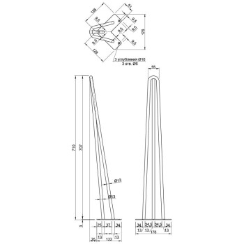 Ножка мебельная HAIRPIN Leg 3ROD Big h71см, серебряная