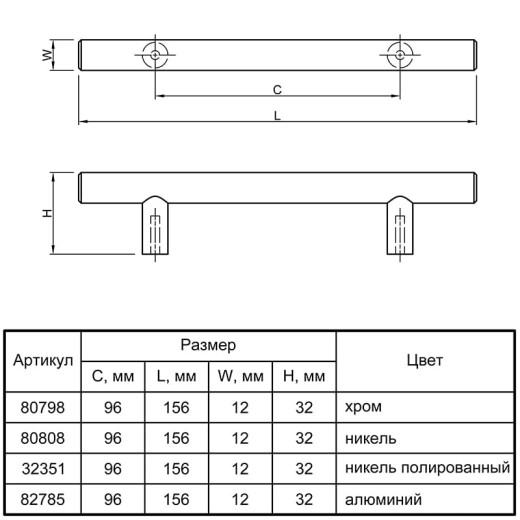Ручка релінгова RE 1007/96 (DR 10/96 G8) моноліт Ø 12 нікель полірований